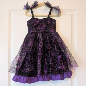 Odizli Purple Black Spiderweb Cobweb Layered Tulle Halloween Dress Size 100/3-4T